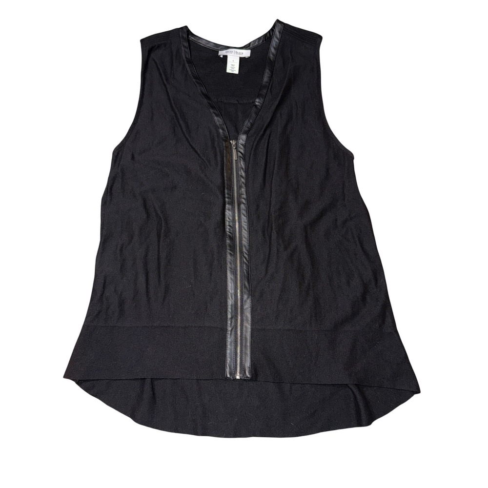 White House Black Market‎ Small tank top Black Faux Leather Trim Zip